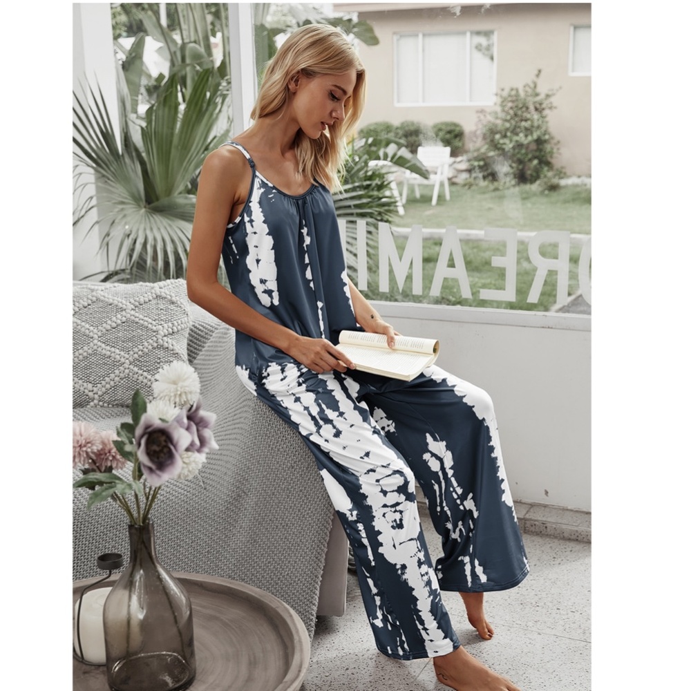 Tie Dye Cami Loungewear Jumpsuit Gray - Picture 2 of 11